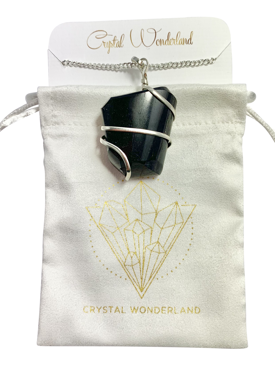 Infinity Loop Crystal Tumbled Collection Black Tourmaline Pendant Silver