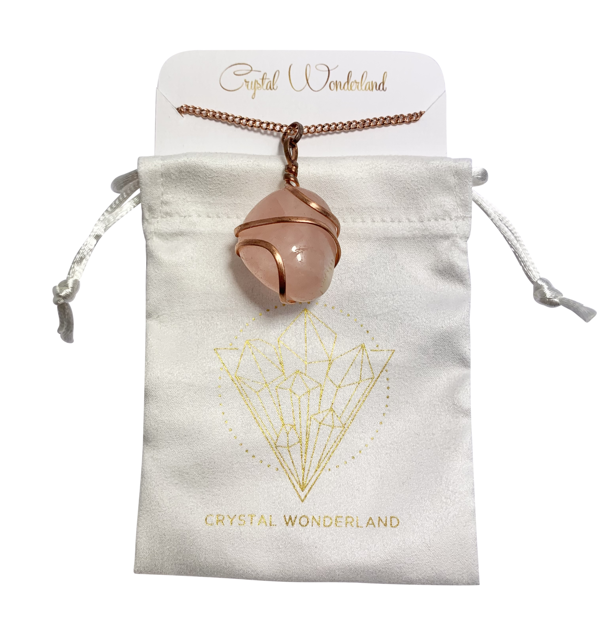 Infinity Loop Crystal Tumbled Collection Rose Quartz Pendant Copper