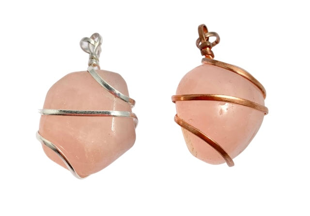 Infinity Loop Crystal Tumbled Collection Rose Quartz Pendant Copper
