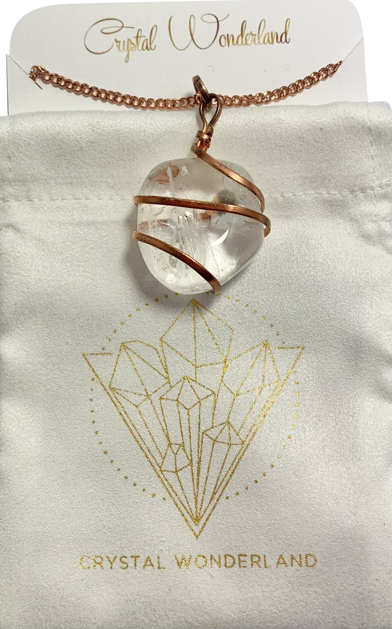 Infinity Loop Crystal Tumbled Collection Clear Quartz Pendant Copper