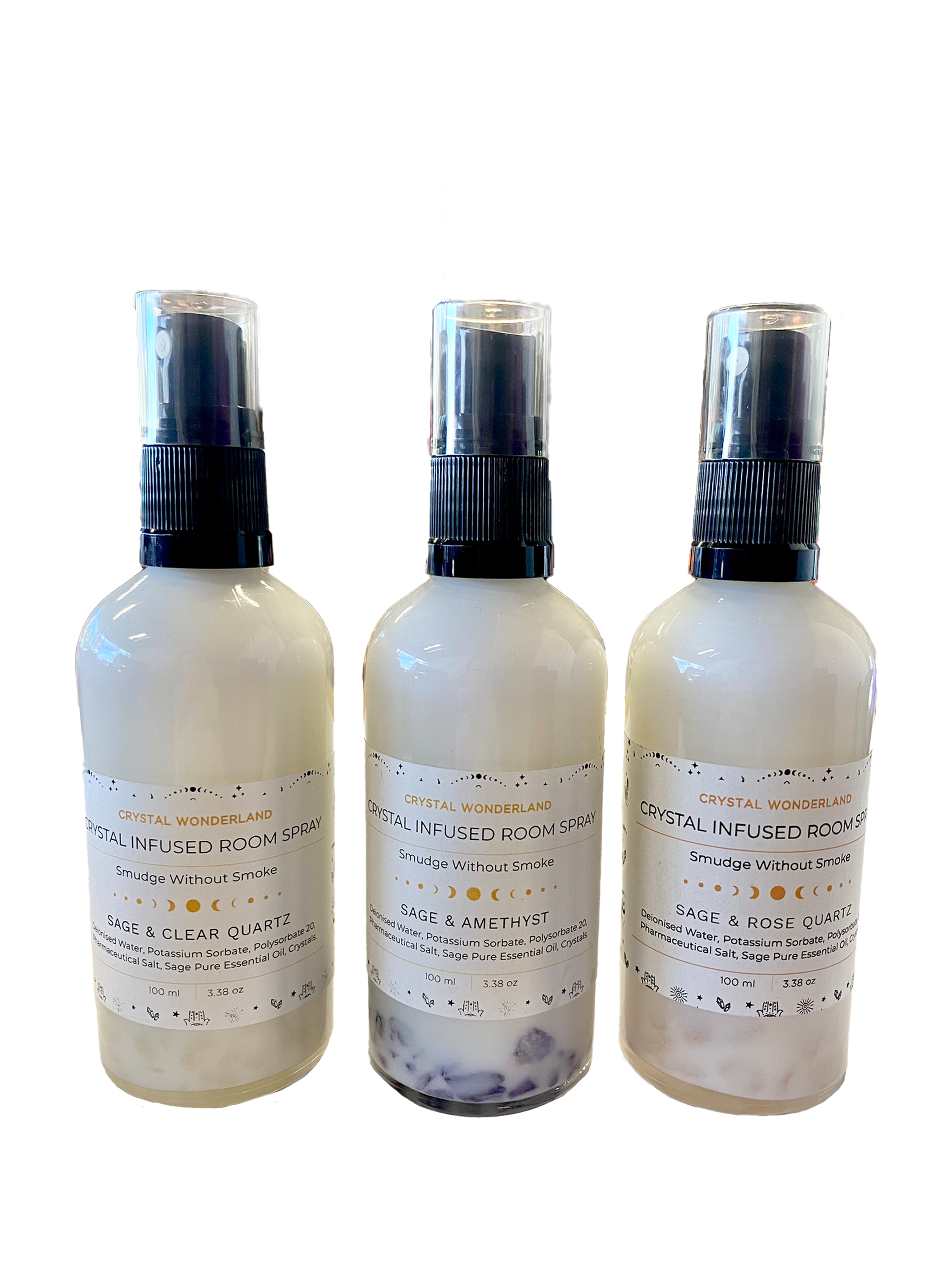Crystal Wonderland Crystal Infused Aura Cleasing Room Spray -  Sage and Rose Quartz