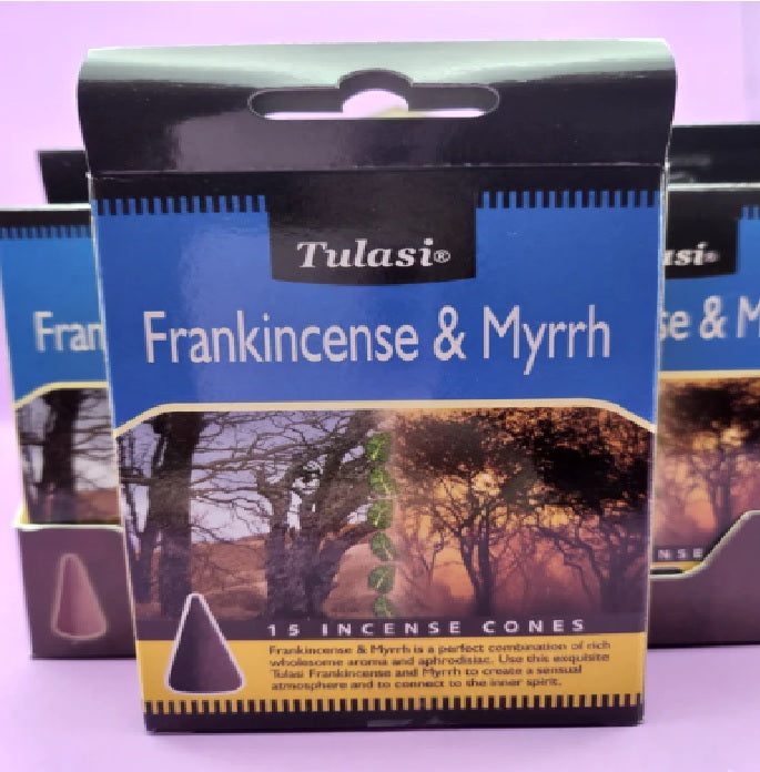 180x Incense Cones Frankincense & Myrrh Tulasi Meditation Nature Aroma Fragrance